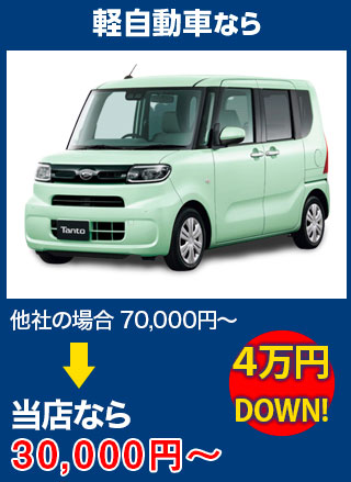 軽自動車なら、他社の場合70,000円～のところを小坂硝子店なら30,000円～　4万円DOWN！